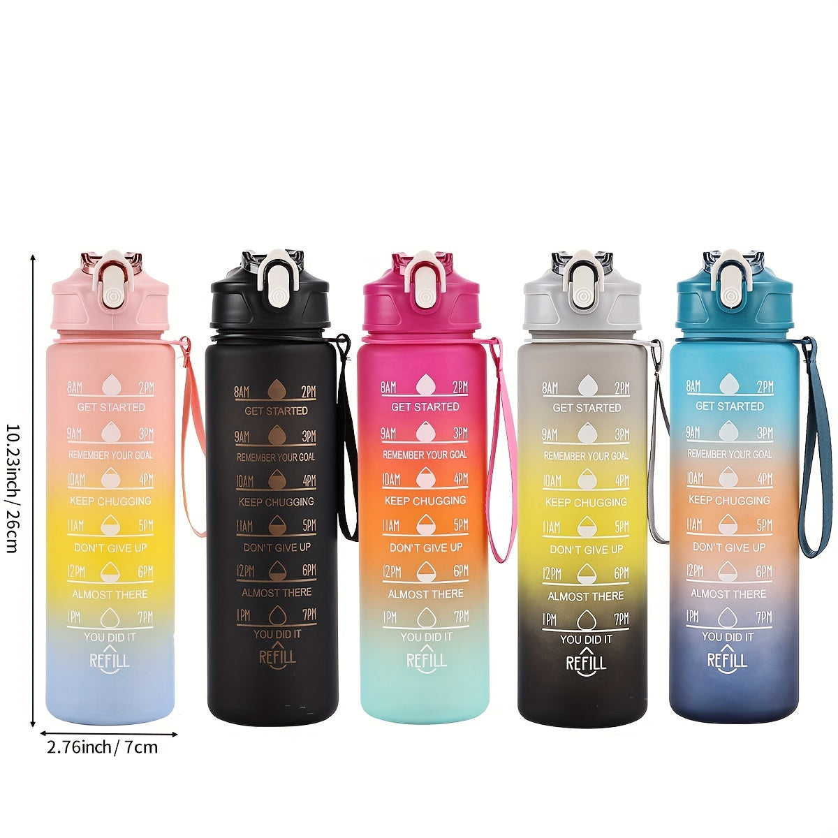 Rainbow 32oz Motivational Water Bottle with Time Markers