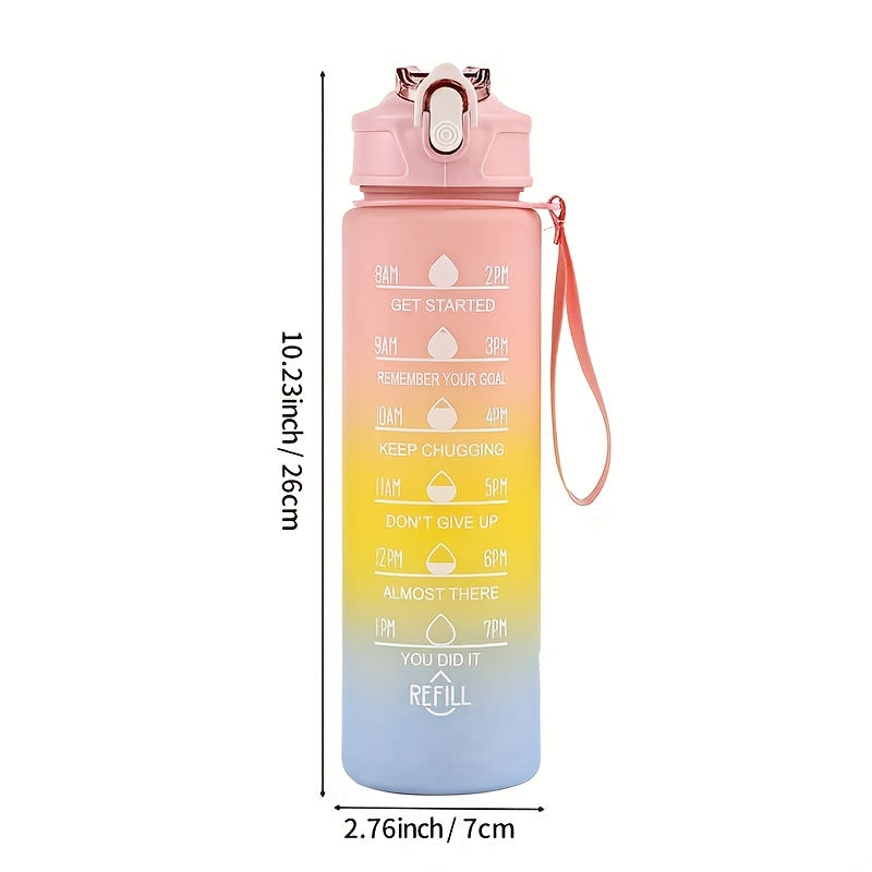 Rainbow 32oz Motivational Water Bottle with Time Markers
