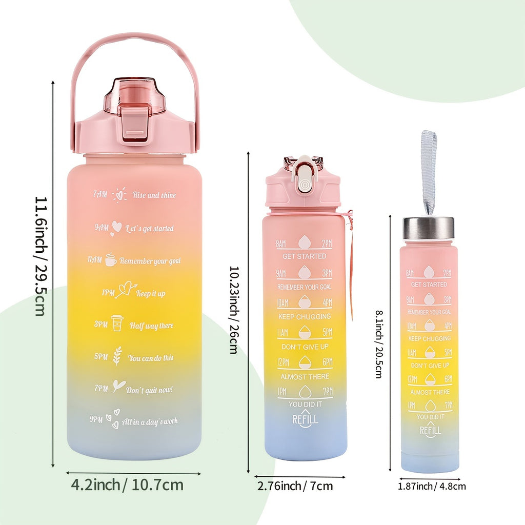 Motivational Gradient Color Water Bottle – Large Capacity, with Straw