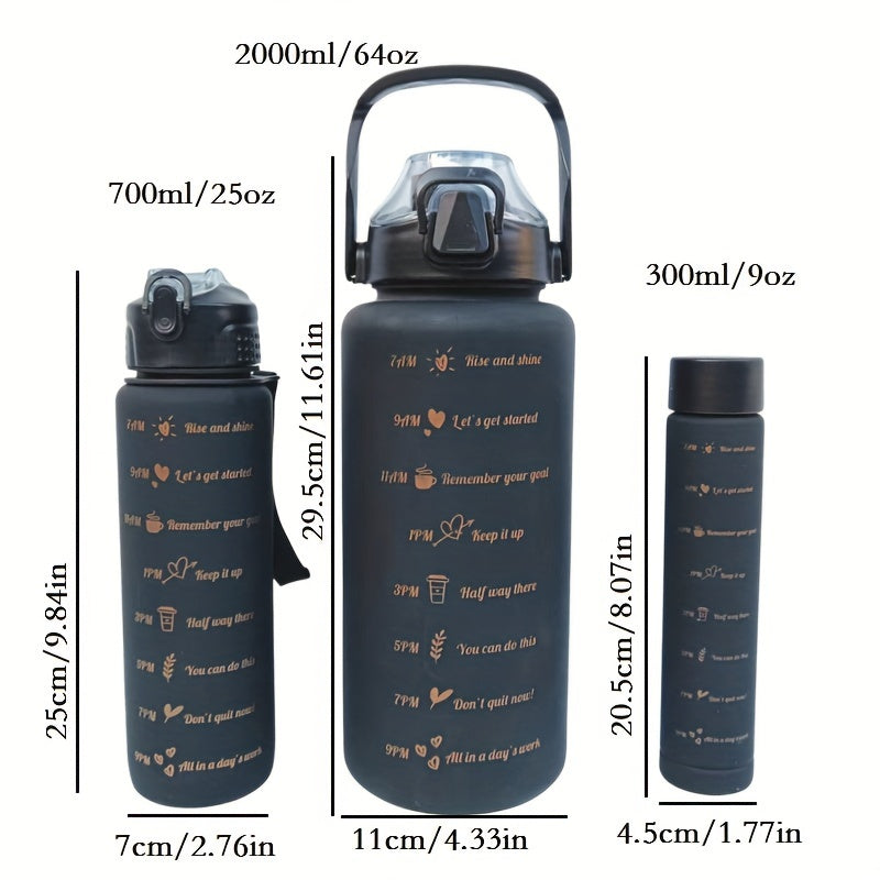 Motivational Sports Water Bottles – 2L, 700ml & 300ml with Straw & Flip-Top