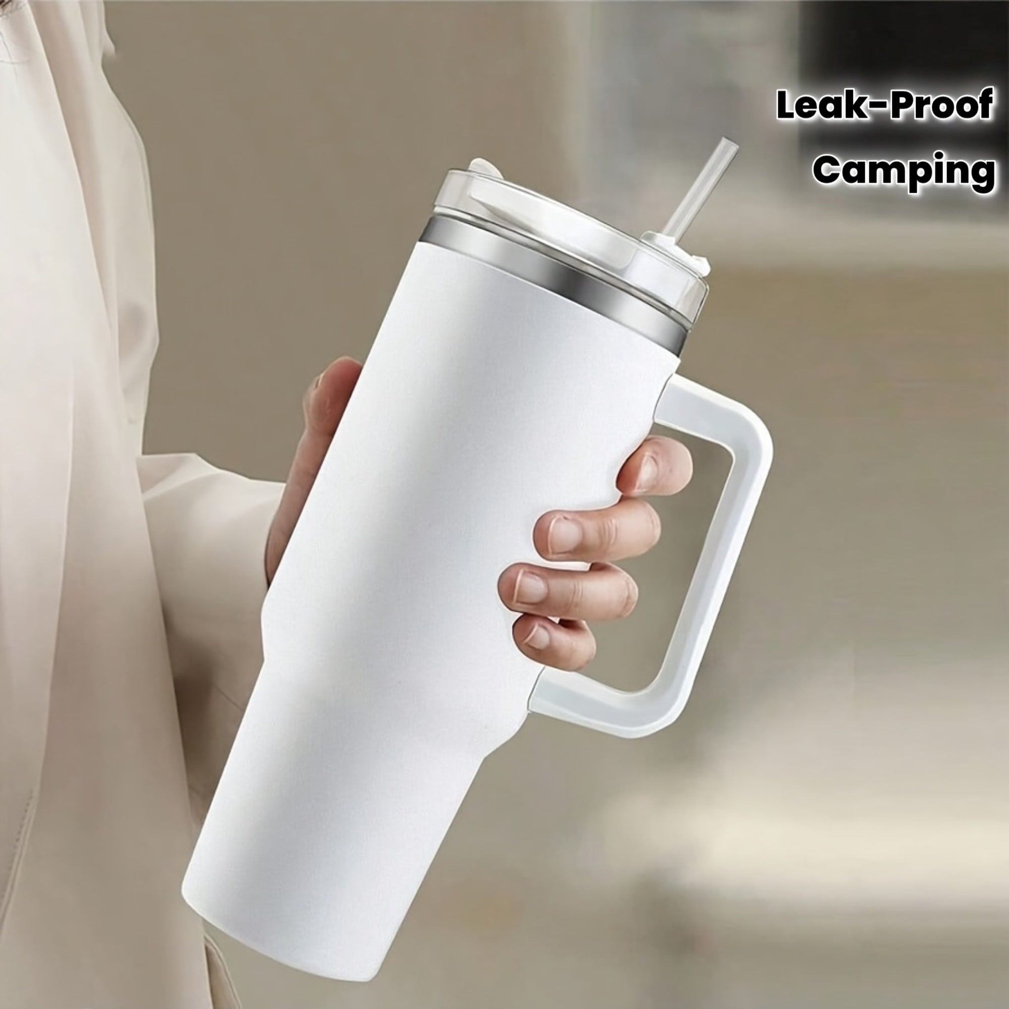 Stainless Steel 32oz Water Bottle – Flat-Bottom, Leak-Proof, with Straw & Handle