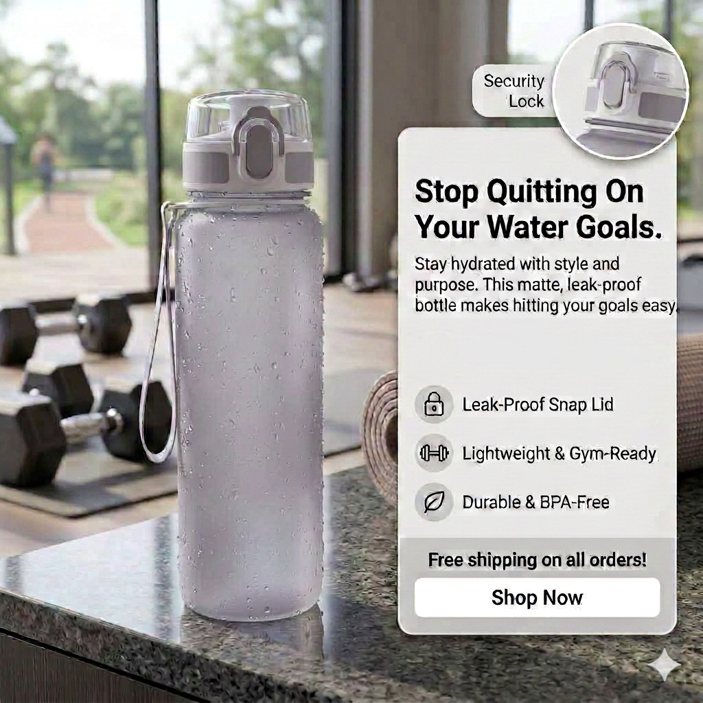 Large Capacity Outdoor Water Bottle – Matte, Leak-Proof, with Snap Lid